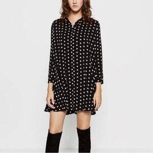 ZARA Polka Dot Shirt Dress Mini in Black/White size S